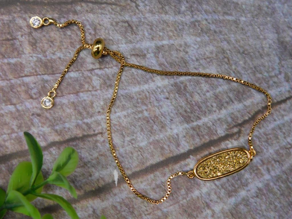 Adjustable Gold-Tone Bracelet With Crystals: Adjustable Gold-Tone Bracelet With Crystals