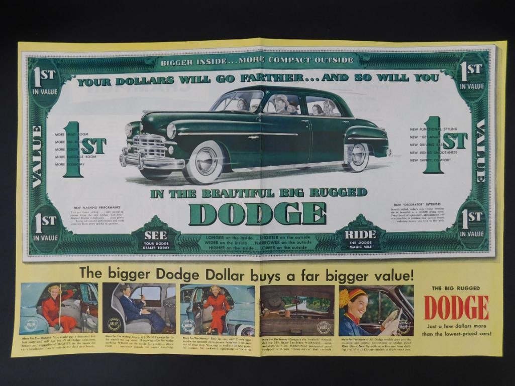 Vintage Dodge Advertising Poster Featuring Classic Car Design Automobilia: Vintage Dodge Advertising Poster Featuring Classic Car Design Automobilia