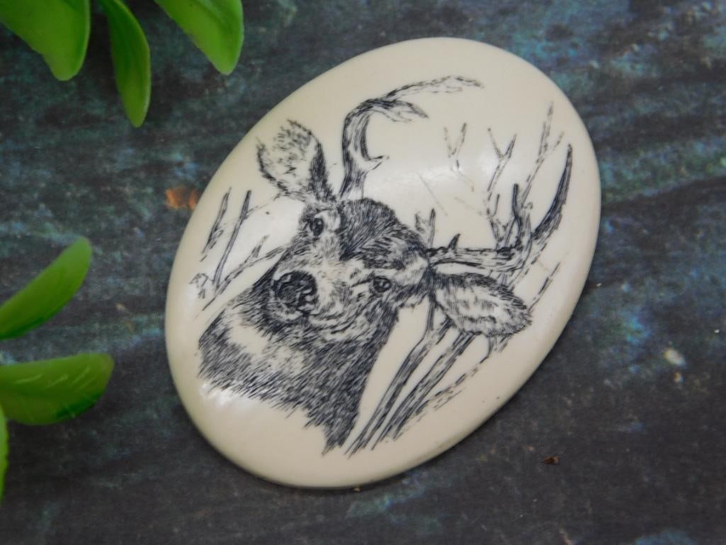 Deer Scrimshaw Cabochon Rock Stone Lapidary Specimen: Deer Scrimshaw Cabochon Rock Stone Lapidary Specimen