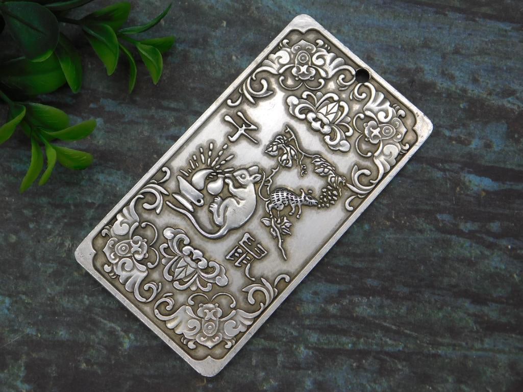 CHINESE ZODIAC SILVER RAT AMULET VINTAGE ANTIQUE (1 of 2)