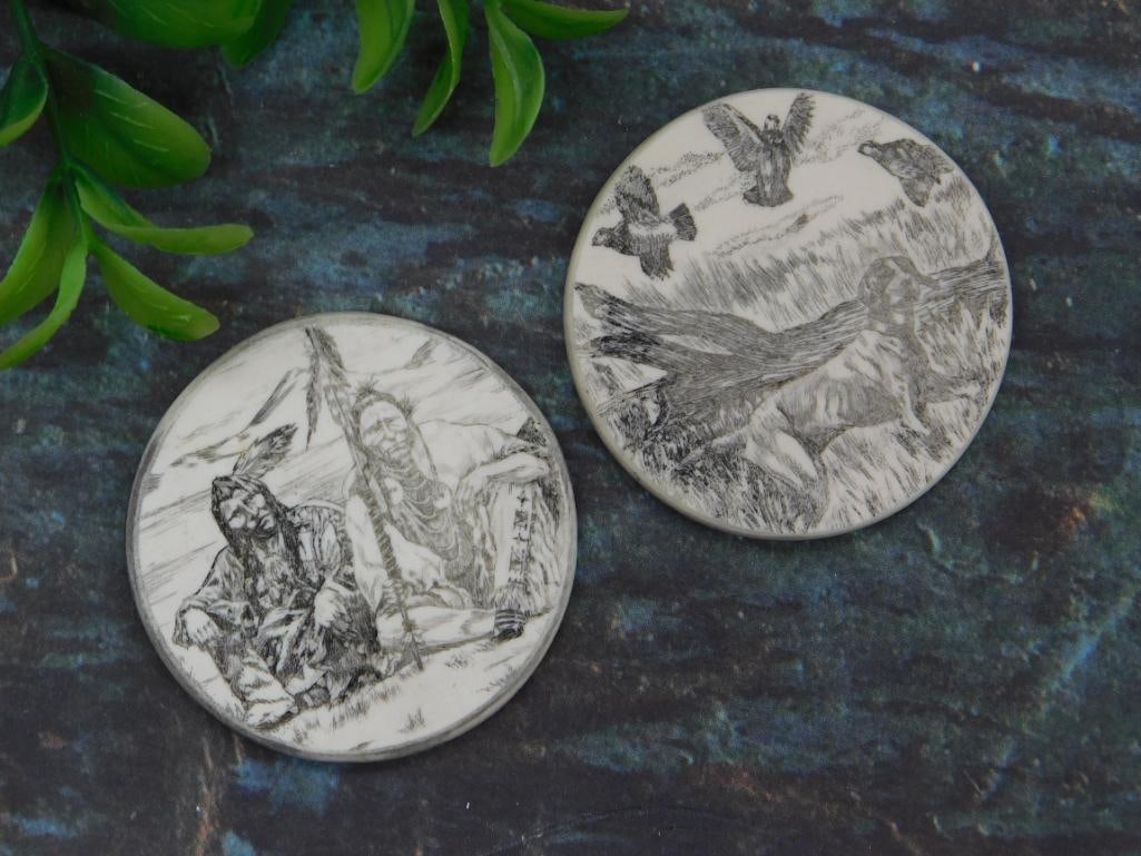 SCRIMSHAW CABOCHONS ROCK STONE LAPIDARY SPECIMEN (1 of 2)