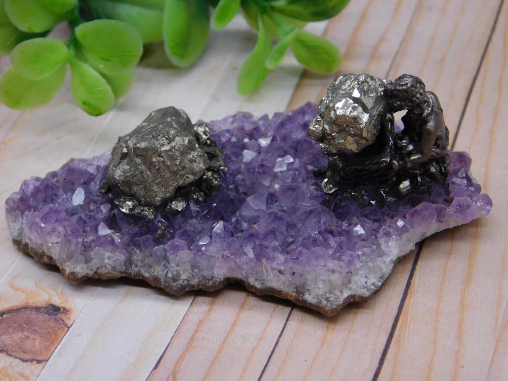 PYRITE MINER ON AMETHYST ROCK STONE LAPIDARY SPECIMEN: PYRITE MINER ON AMETHYST ROCK STONE LAPIDARY SPECIMEN
