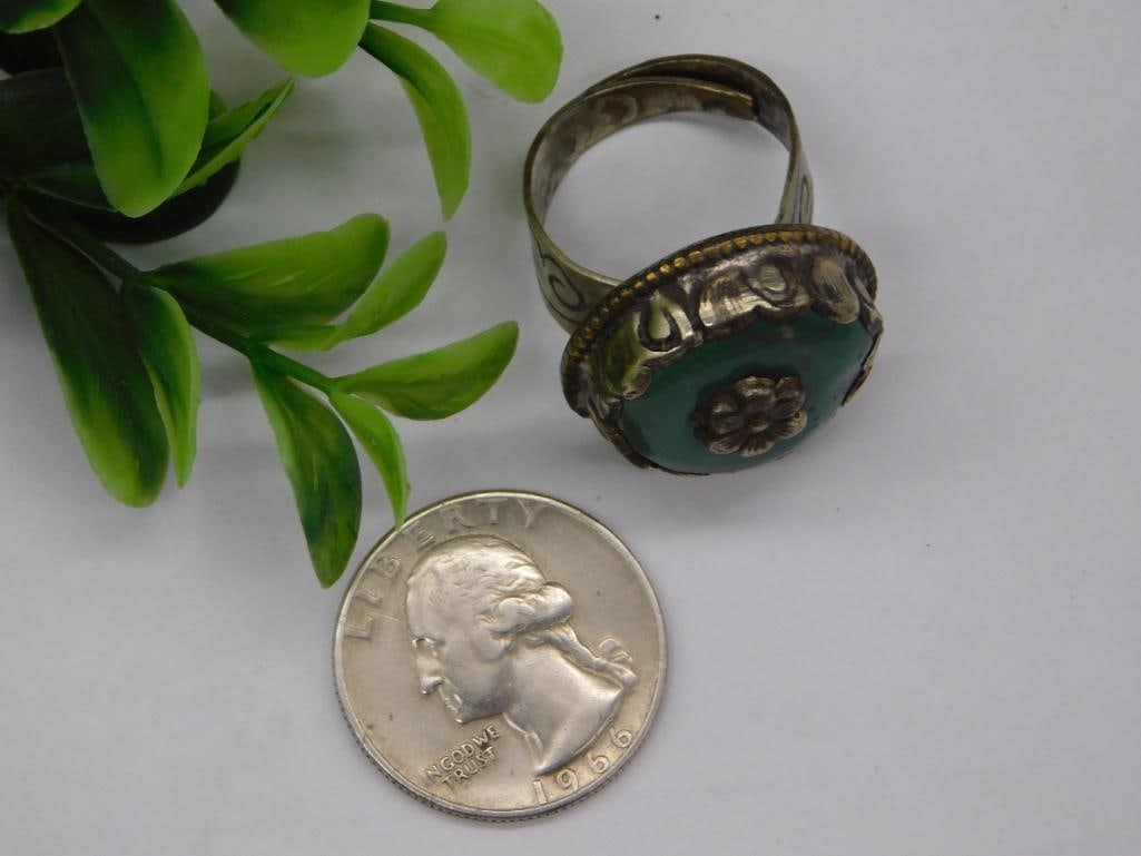 TURQUOISE ADJUSTABLE STATEMENT RING WITH INTRICATE TOOLING - 2