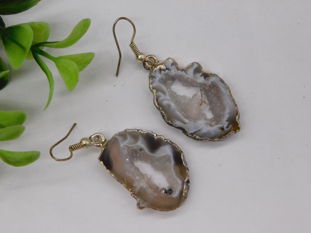GEODE SLICE EARRINGS ROCK STONE LAPIDARY SPECIMEN (1 of 2)