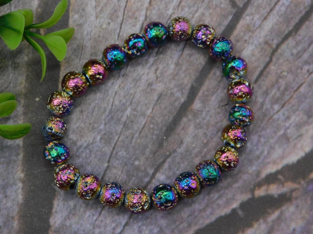 RAINBOW AURA LAVA STONE BEADED STRETCH BRACELET (1 of 2)