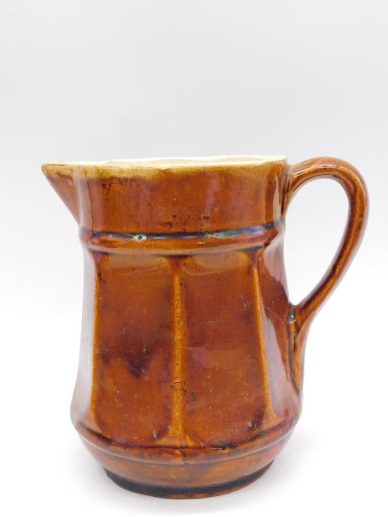 VINTAGE BENNINGTON-STYLE BROWN GLAZED STONEWARE PITCHER (1 of 2)