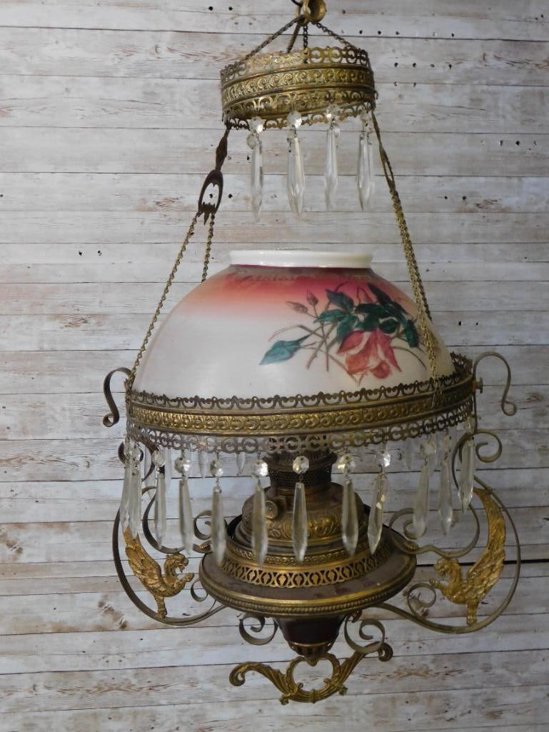 B&H BRADLEY & HUBBARD VINTAGE HANGING KEROSENE OIL LAMP VICTORIAN PARLOR LIBRARY LAMP ANTIQUE (1 of 6)