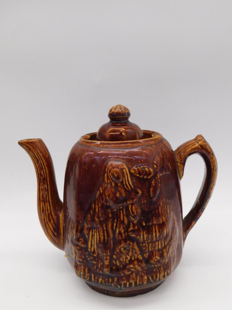 REBEKAH AT THE WELL ROCKINGHAM-STYLE GLAZED TEAPOT VINTAGE ANTIQUE: REBEKAH AT THE WELL ROCKINGHAM-STYLE GLAZED TEAPOT VINTAGE ANTIQUE
