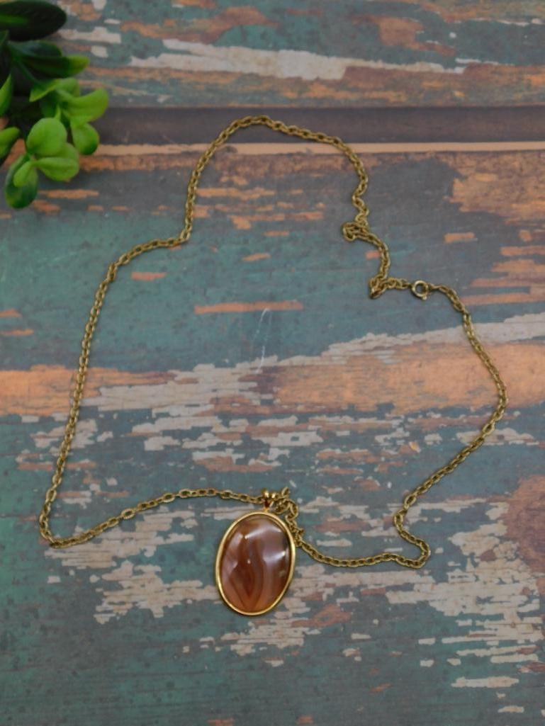 STONE PENDANT ON CHAIN NECKLACE ROCK STONE LAPIDARY SPECIMEN (1 of 2)