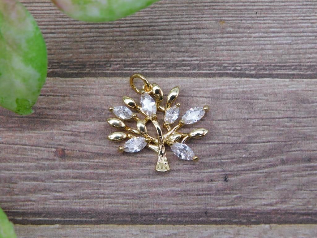 Gold-Tone Pendant in Tree of Life Design with Stone Accents: Gold-Tone Pendant in Tree of Life Design with Stone Accents