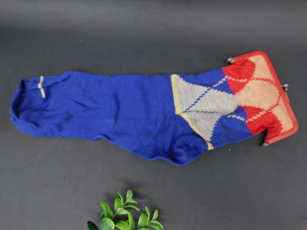 Colorful Knitted Bag With Red Frame and Interior Pouch (1 of 3)