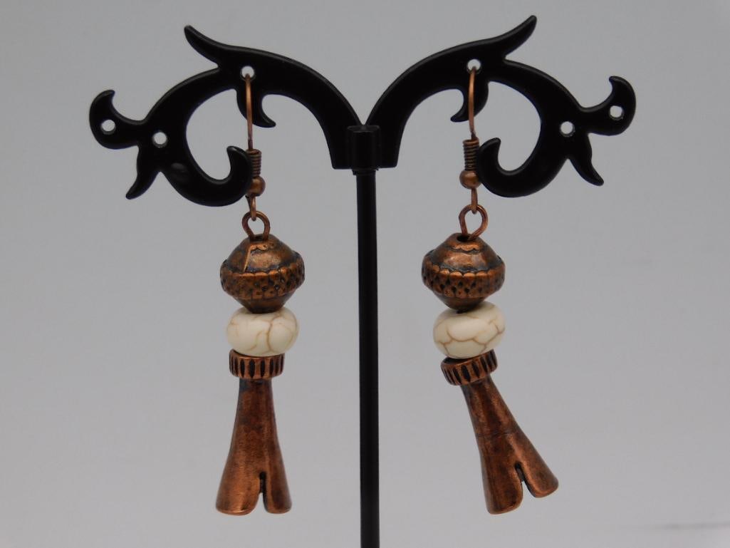 Handmade Copper and White Beaded Drop Earrings (1 of 1)