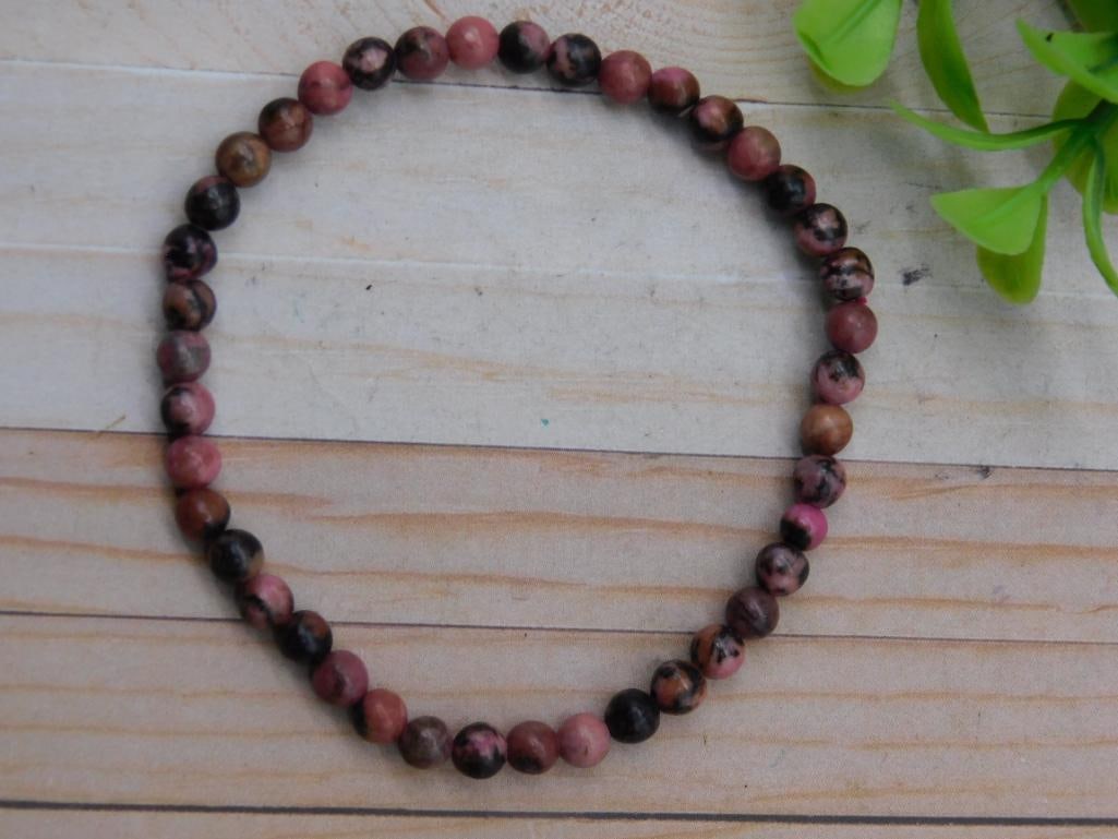 Beaded Rhodonite Stretch Bracelet ROCK STONE LAPIDARY SPECIMEN: Beaded Rhodonite Stretch Bracelet ROCK STONE LAPIDARY SPECIMEN