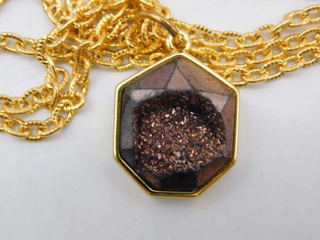 DRUZY QUARTZ PENDANT ON CHAIN NECKLACE ROCK STONE LAPIDARY SPECIMEN (1 of 4)