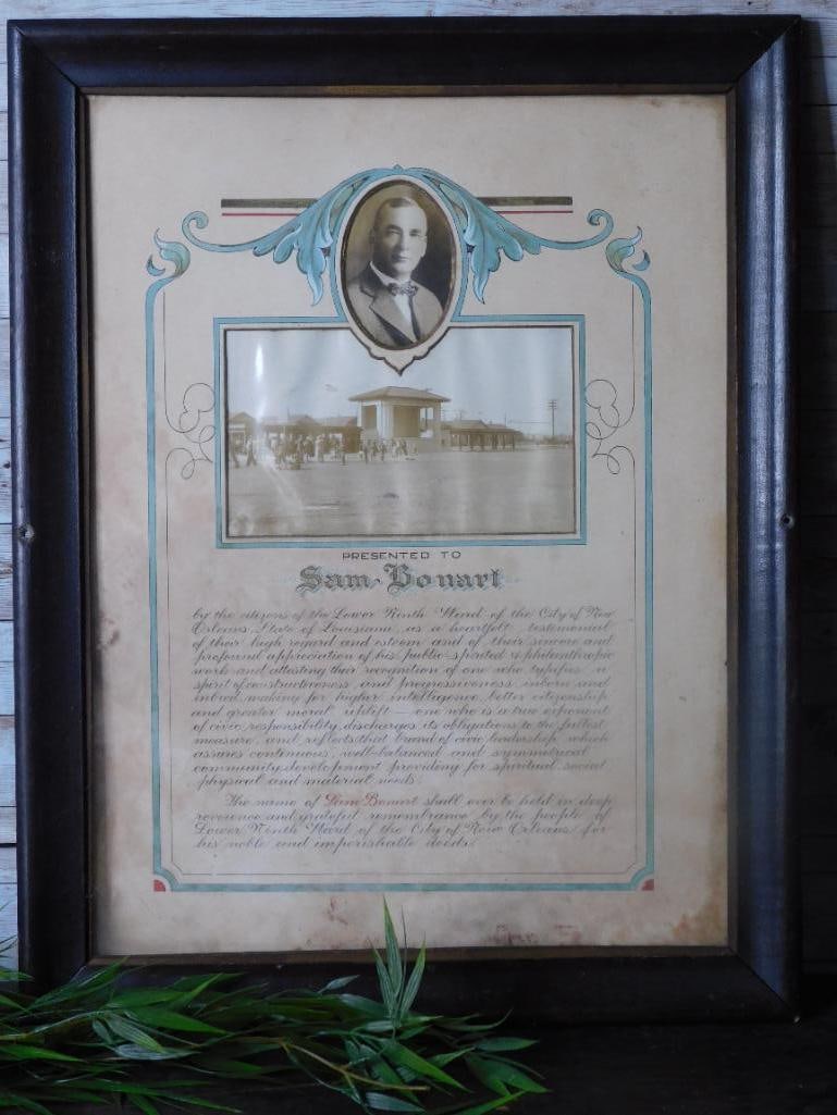 FRAMED PHOTOGRAPH PRESENTED TO SAM BONART VINTAGE ANTIQUE: FRAMED PHOTOGRAPH PRESENTED TO SAM BONART VINTAGE ANTIQUE