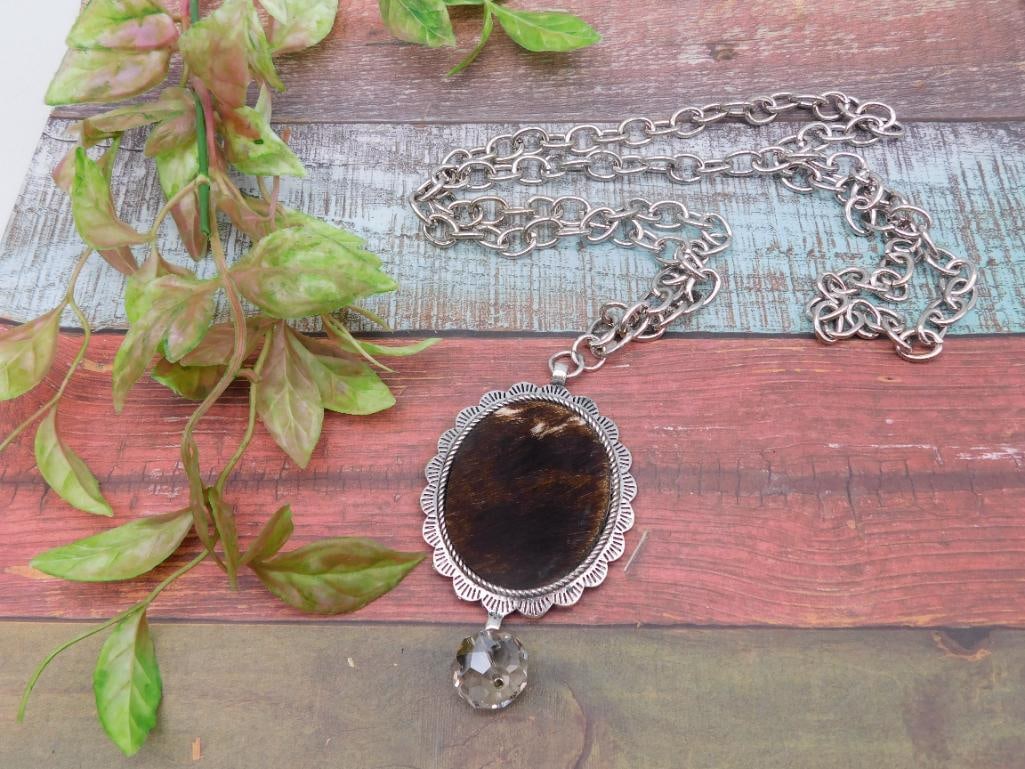 COW PRINT PENDANT ON CHAIN NECKLACE (1 of 3)