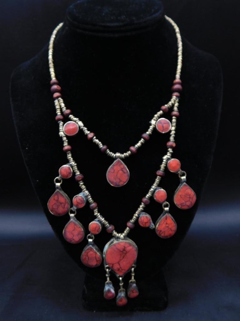 RED TURQUOISE STATEMENT NECKLACE ROCK STONE LAPIDARY SPECIMEN: RED TURQUOISE STATEMENT NECKLACE ROCK STONE LAPIDARY SPECIMEN