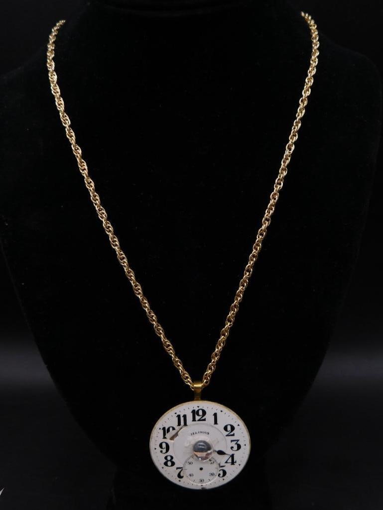POCKET WATCH FACE PENDANT ON CHAIN NECKLACE (1 of 3)