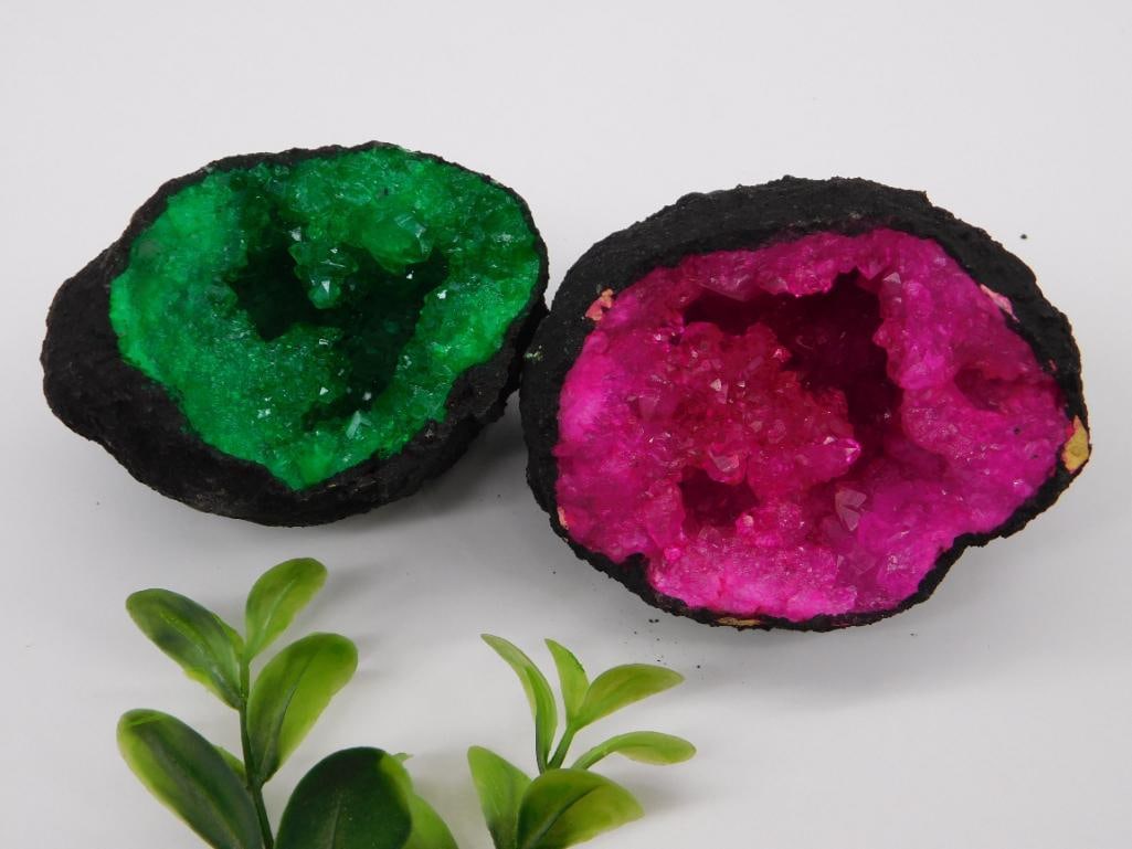 PINK AND GREEN GEODE HALVES ROCK STONE LAPIDARY SPECIMEN (1 of 2)