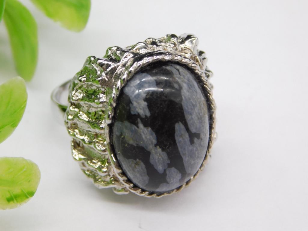 C SNOWFLAKE OBSIDIAN RING ROCK STONE LAPIDARY SPECIMEN (1 of 2)