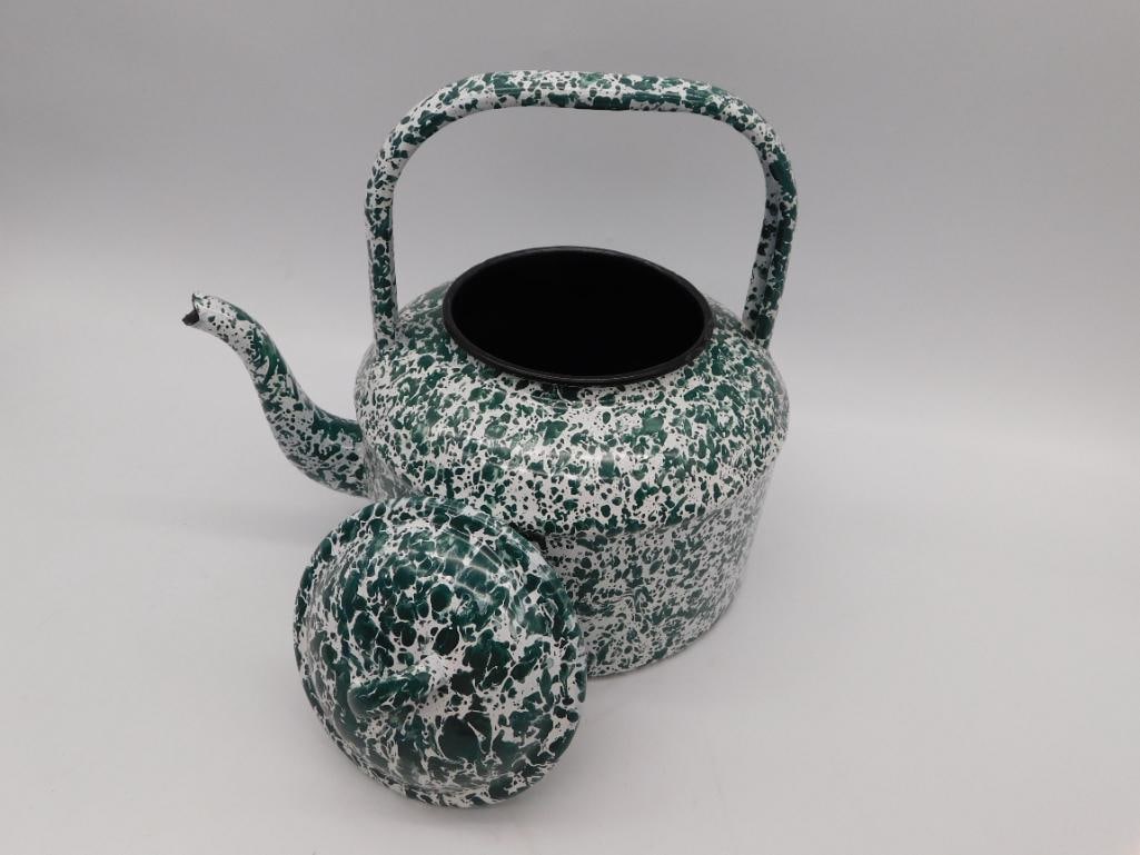 SPECKLED ENAMELWARE TEA KETTLE SPLATTERWARE - 2