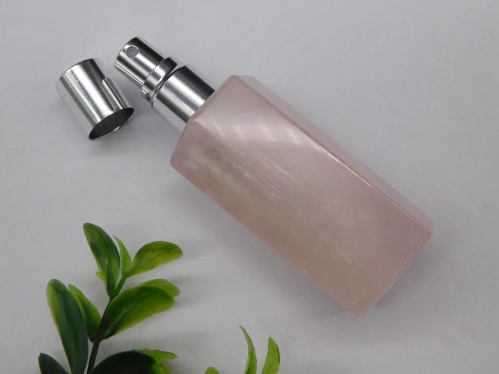 B ROSE QUARTZ PERFUME BOTTLE ROCK STONE LAPIDARY SPECIMEN (1 of 2)