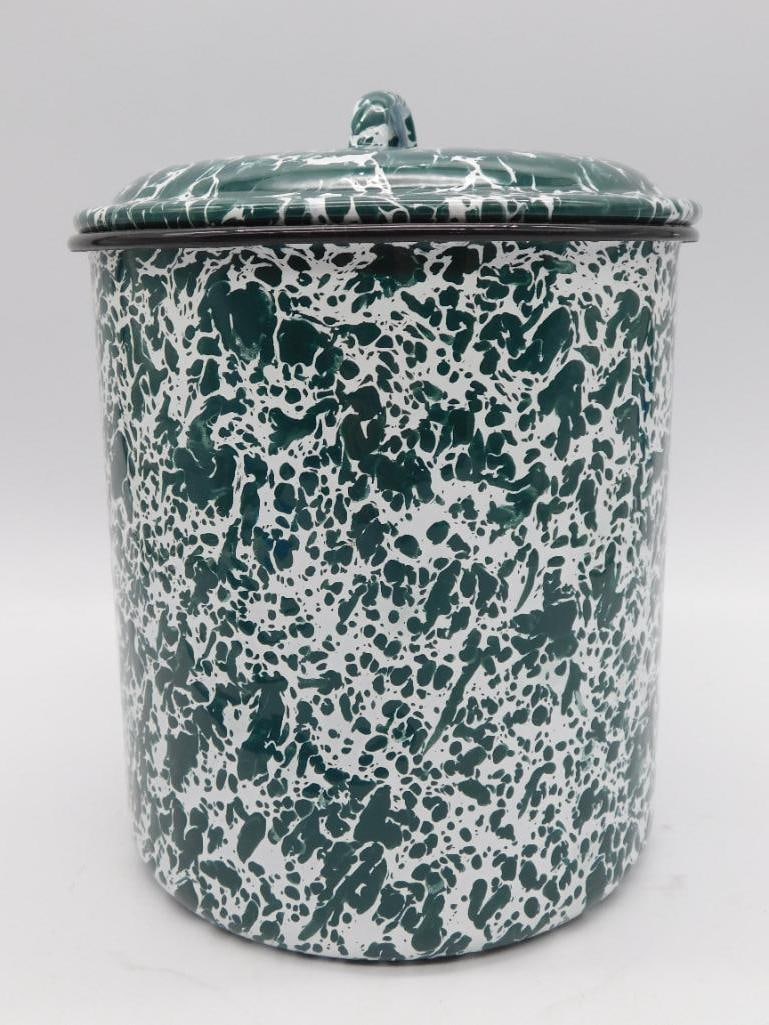 SPECKLED ENAMELWARE CANNISTER SPLATTERWARE: SPECKLED ENAMELWARE CANNISTER SPLATTERWARE