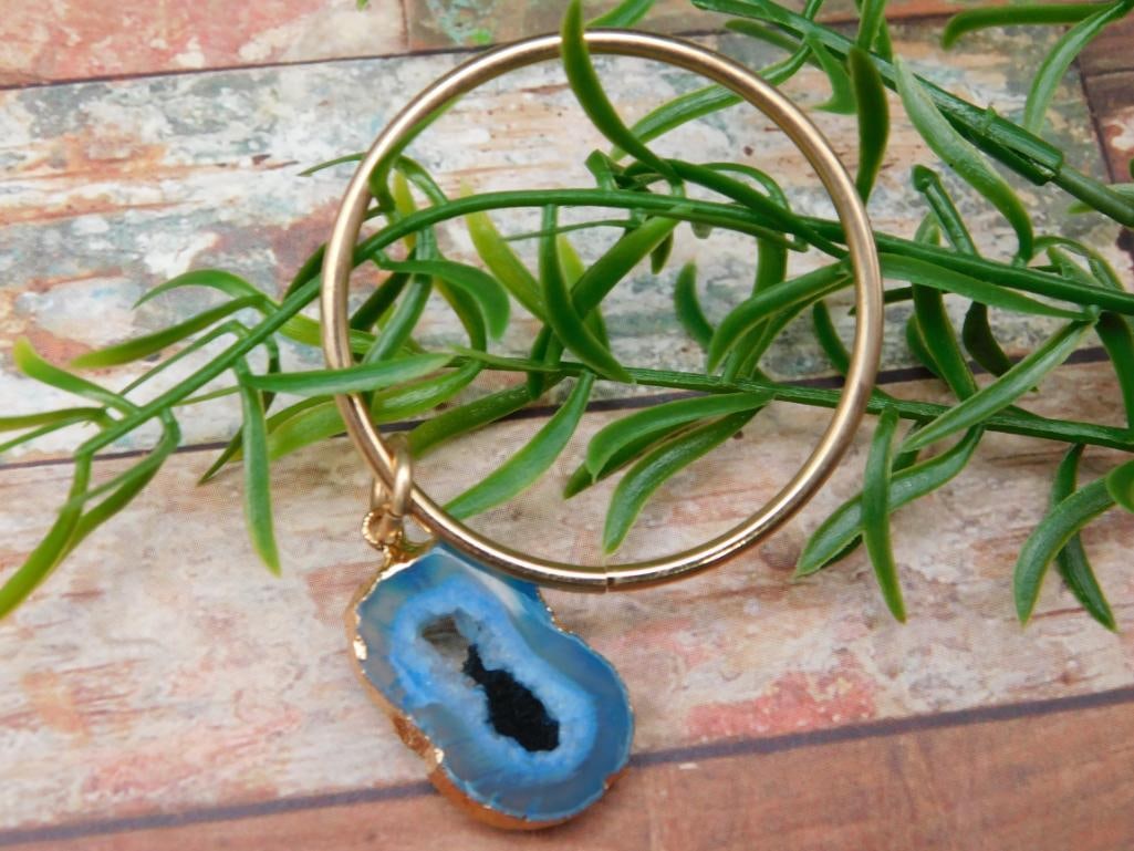 GEODE SLICE KEY RING ROCK STONE LAPIDARY SPECIMEN: GEODE SLICE KEY RING ROCK STONE LAPIDARY SPECIMEN