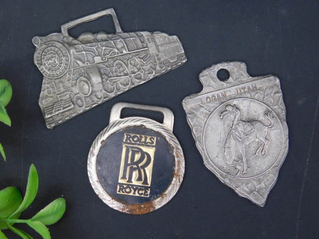 METAL FOBS LOT OF 3 VINTAGE ANTIQUE: METAL FOBS LOT OF 3 VINTAGE ANTIQUE