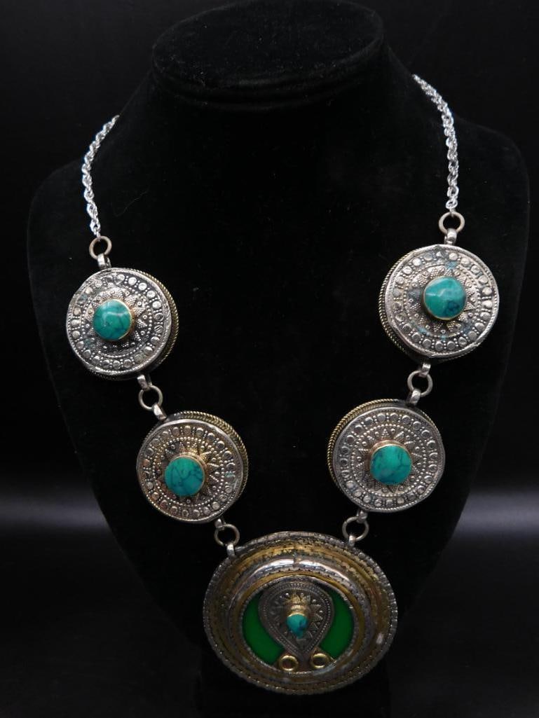 MALACHITE AND TURQUOISE STUDDED STATEMENT NECKLACE ROCK STONE LAPIDARY SPECIMEN (1 of 3)