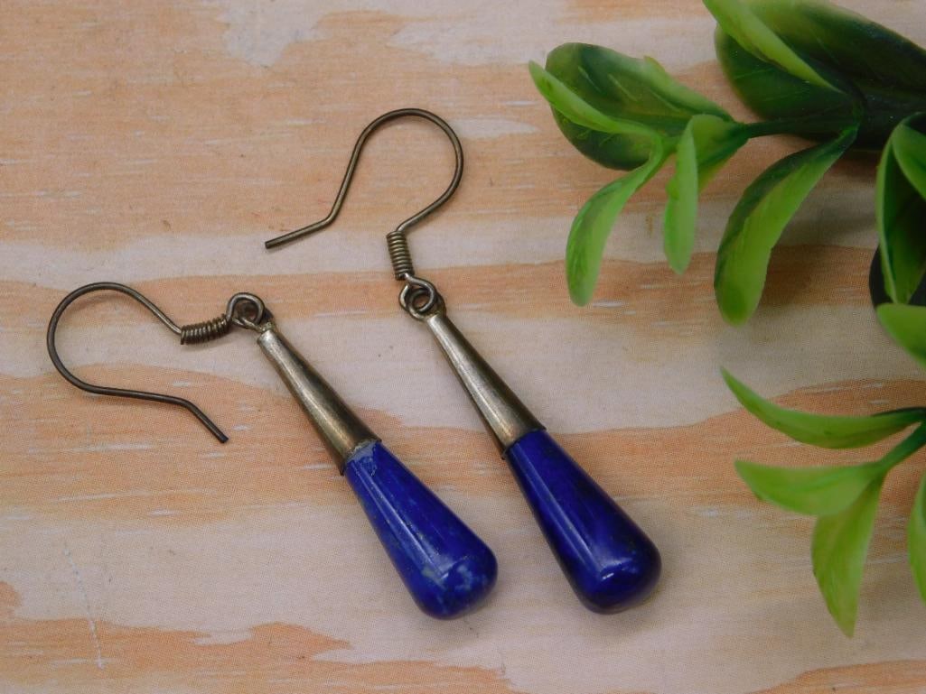 LAPIS LAZULI EARRINGS ROCK STONE LAPIDARY SPECIMEN (1 of 2)