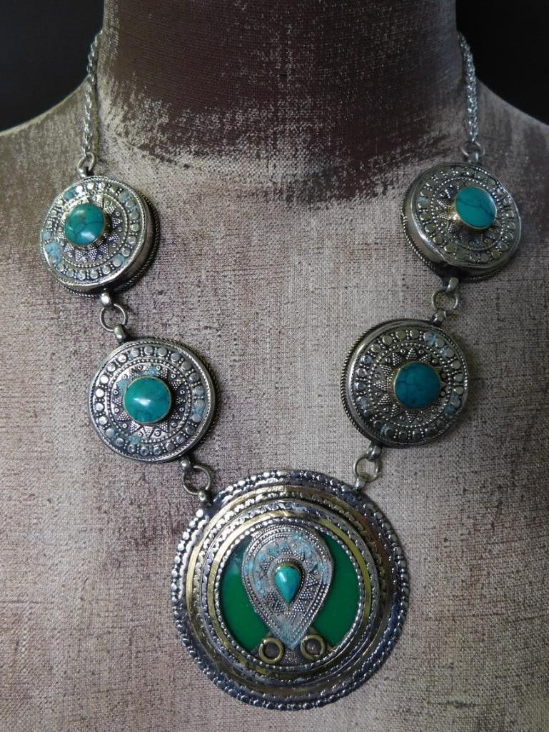 MALACHITE AND TURQUOISE STUDDED STATEMENT NECKLACE ROCK STONE LAPIDARY SPECIMEN (1 of 2)