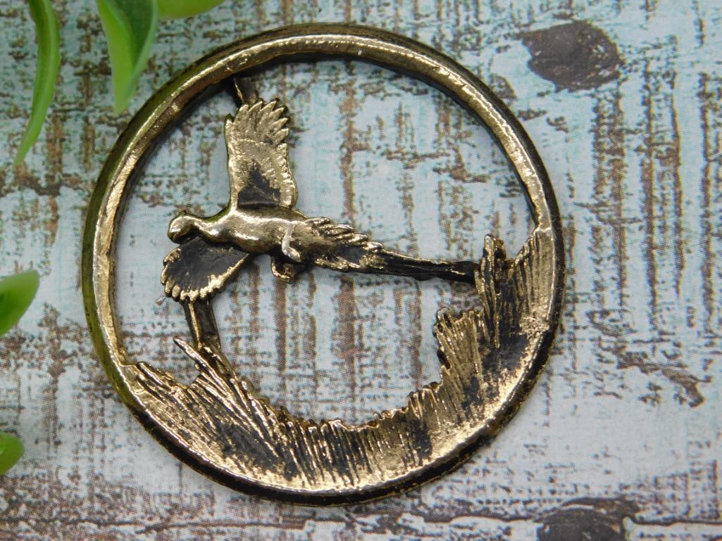 Brass Circular Pheasant Ornament: Brass Circular Pheasant Ornament