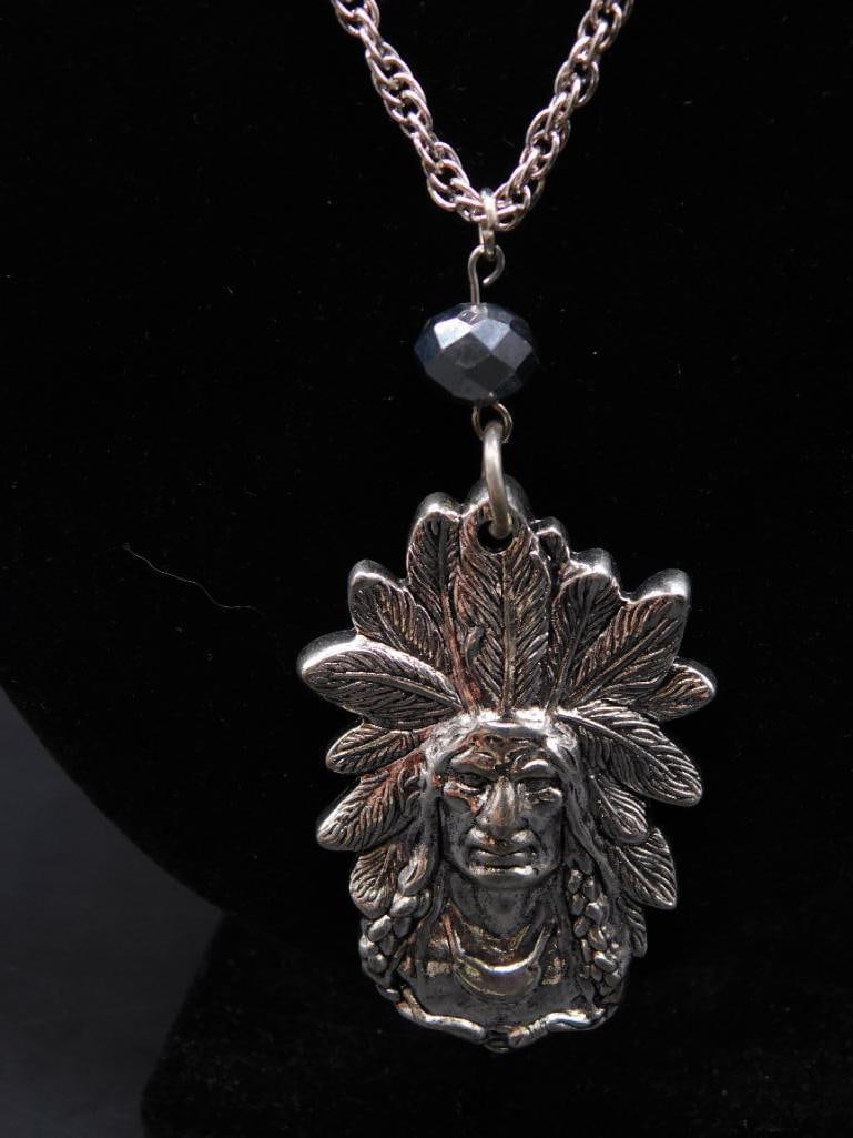 CHIEF PENDANT ON CHAIN NECKLACE: WELCOME TO HATMAN AUCTIONS! SPECIAL NOTICE: Please see photos for measurements and descriptions. ***Yes, we have in house shipping with MANY REPEAT CUSTOMERS because of our streamlined service. ****We