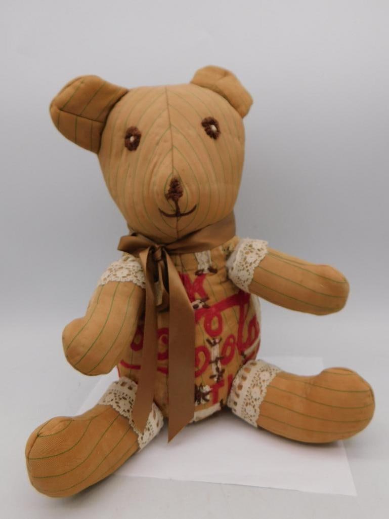 Handmade Fabric Teddy Bear With Coca-Cola Branding: Handmade Fabric Teddy Bear With Coca-Cola Branding