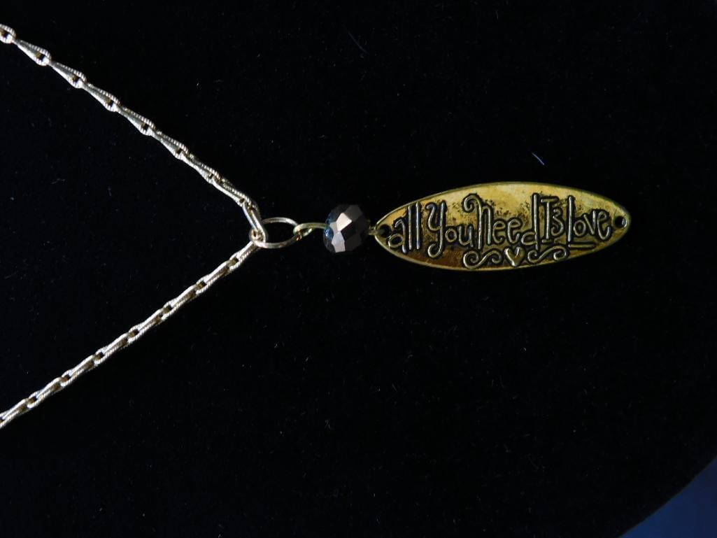 ALL YOU NEED IS LOVE NECKLACE: Carved Jade Rock Stone Lapidary Specimen ? Authentic estate find offered in our online auction. Perfect for collectors, resellers, and enthusiasts of vintage, antiques, minerals, rocks, crystals,