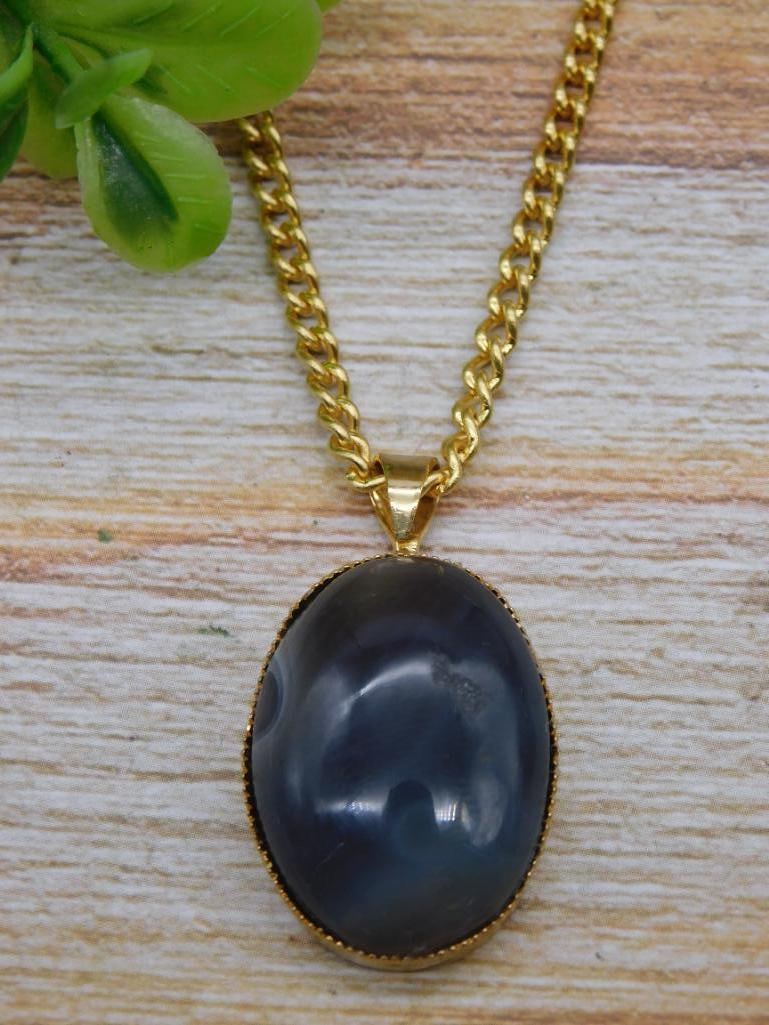GENUINE STONE PENDANT ON CHAIN NECKLACE ROCK STONE LAPIDARY SPECIMEN (1 of 2)