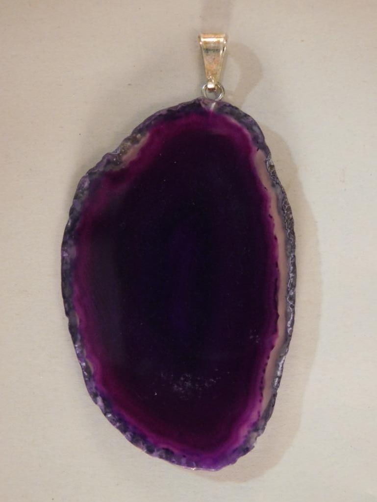AGATE SLICE PENDANT ROCK STONE LAPIDARY SPECIMEN (1 of 2)