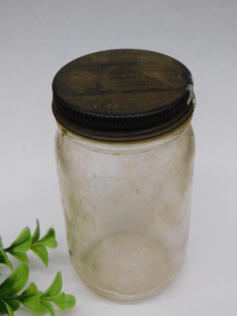 Vintage Kroger Peanut Butter Glass Jar with Metal Lid WATCHMAKER WATCHMAKING TOOLS (1 of 3)