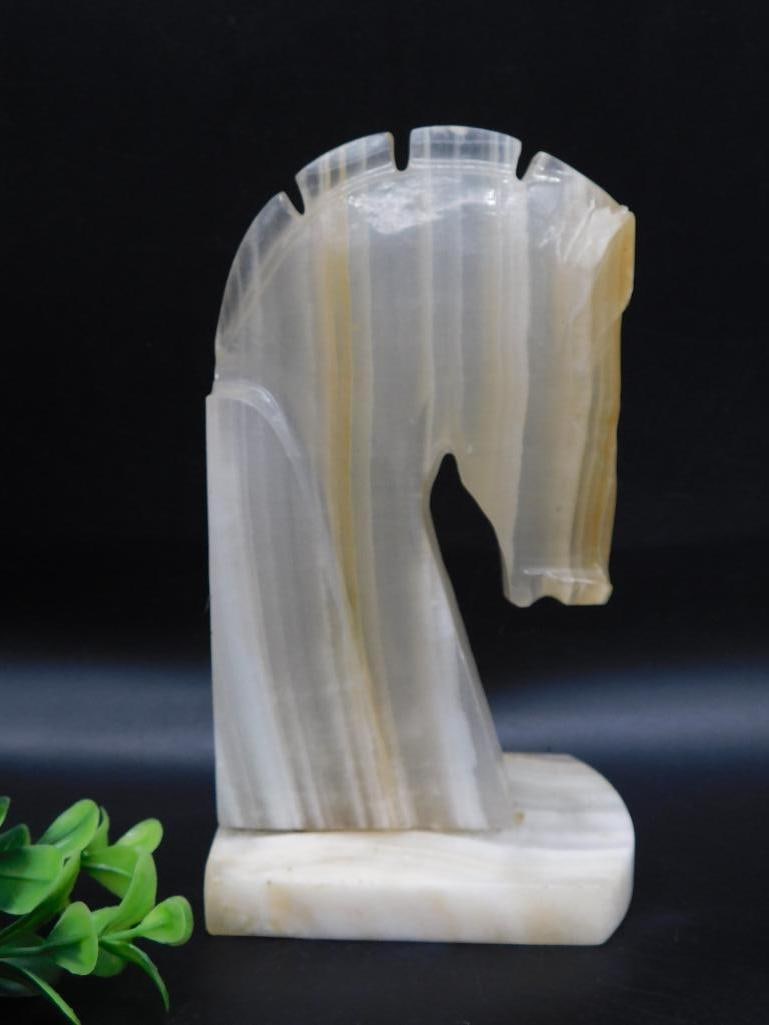 C WHITE ONYX MARBLE HORSE HEAD BOOKEND VINTAGE ANTIQUE: C WHITE ONYX MARBLE HORSE HEAD BOOKEND VINTAGE ANTIQUE