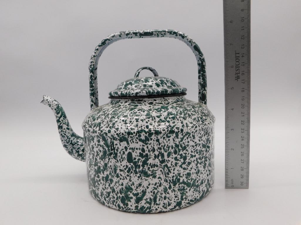 SPECKLED ENAMELWARE TEA KETTLE SPLATTERWARE - 3