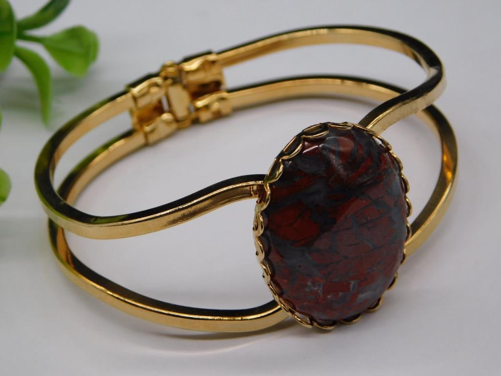 BRECCIATED JASPER CUFF BRACELET ROCK STONE LAPIDARY SPECIMEN (1 of 2)