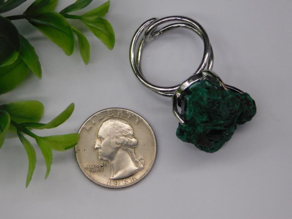 B MALACHITE ADJUSTABLE RING ROCK STONE LAPIDARY SPECIMEN - 2