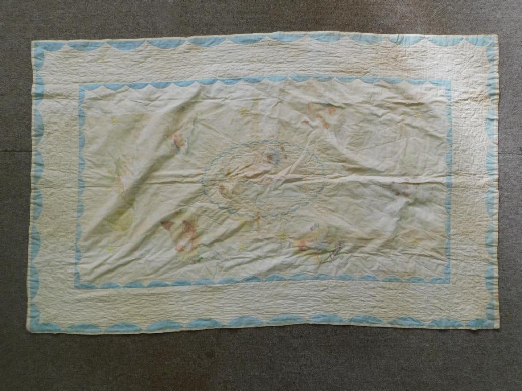 B ANTIQUE BABY BLANKET 3X4 VINTAGE: B ANTIQUE BABY BLANKET 3X4 VINTAGE