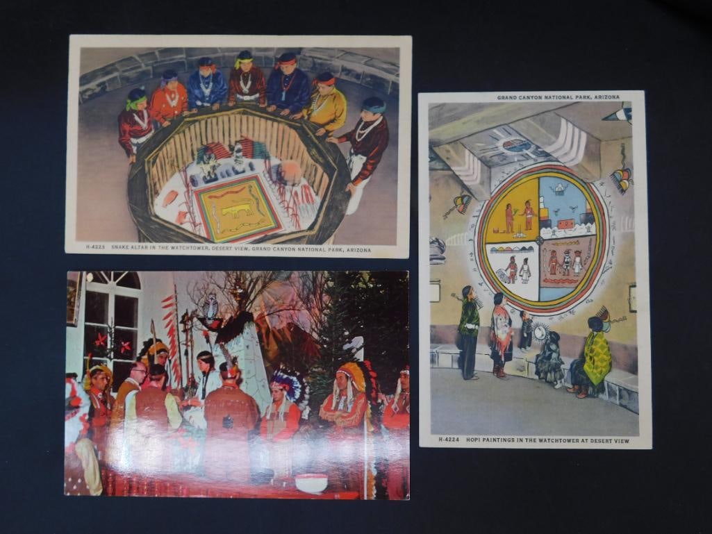 Set of 3 Indian Hopi-Inspired Postcards with Cultural Illustrations: Set of 3 Indian Hopi-Inspired Postcards with Cultural Illustrations