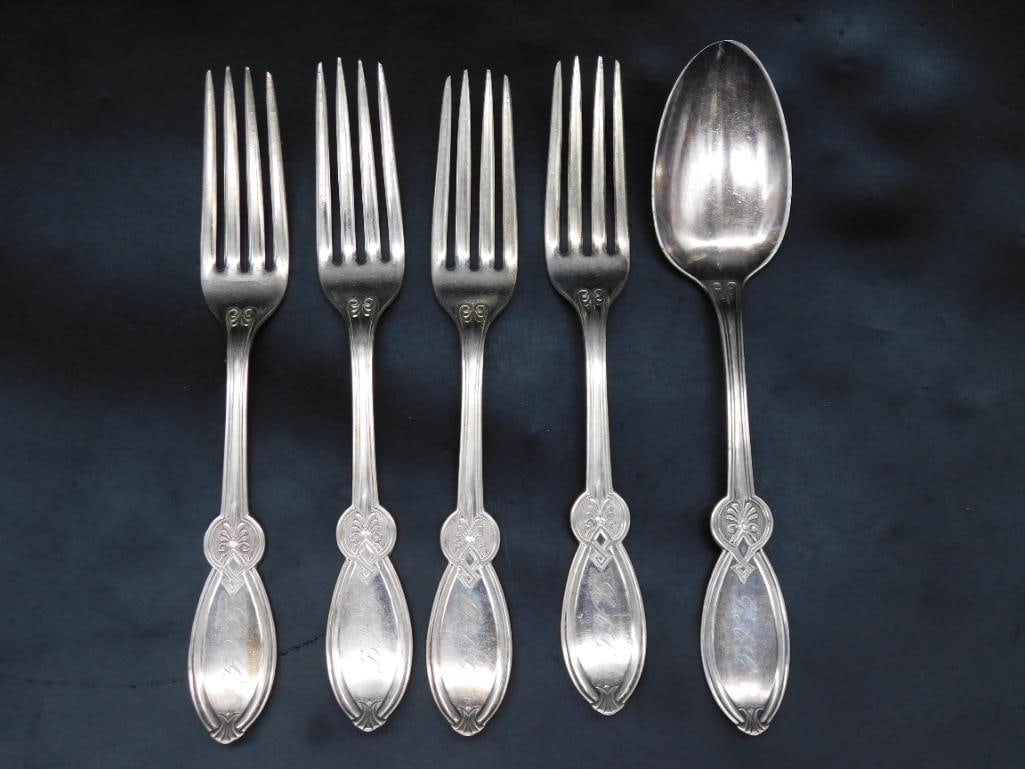 SILVERWARE FLATWARE FORKS AND SPOON VINTAGE ANTIQUE MONOGRAMMED (1 of 4)