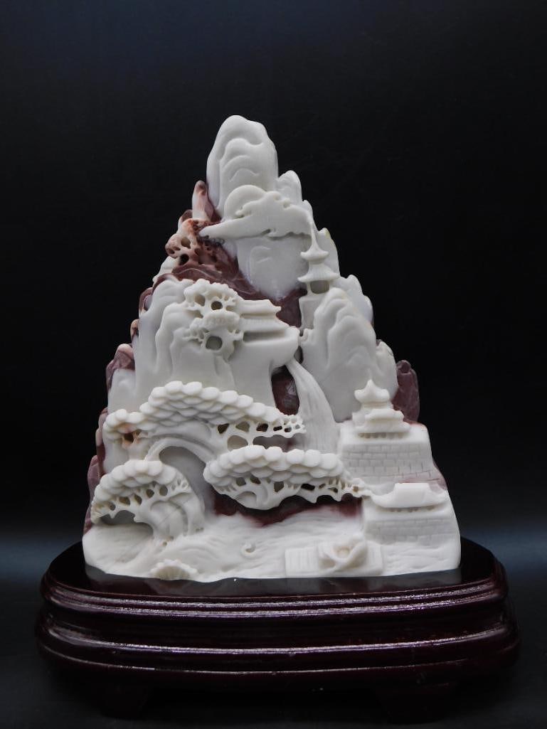 WHITE DUSHAN JADE DECORATIVE CHINESE MOUNTAIN CARVING ROCK STONE LAPIDARY SPECIMEN: WHITE DUSHAN JADE DECORATIVE CHINESE MOUNTAIN CARVING ROCK STONE LAPIDARY SPECIMEN
