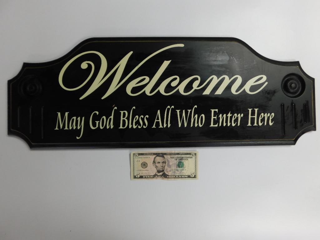 Black Welcome Sign With Blessing Text: Black Welcome Sign With Blessing Text