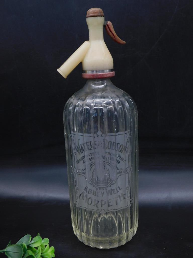 RARE WATERS AND ROBSON VINTAGE GLASS SELTZER SODA BOTTLE SIPHON WATER MINERAL MID-CENTURY ANTIQUE (1 of 3)