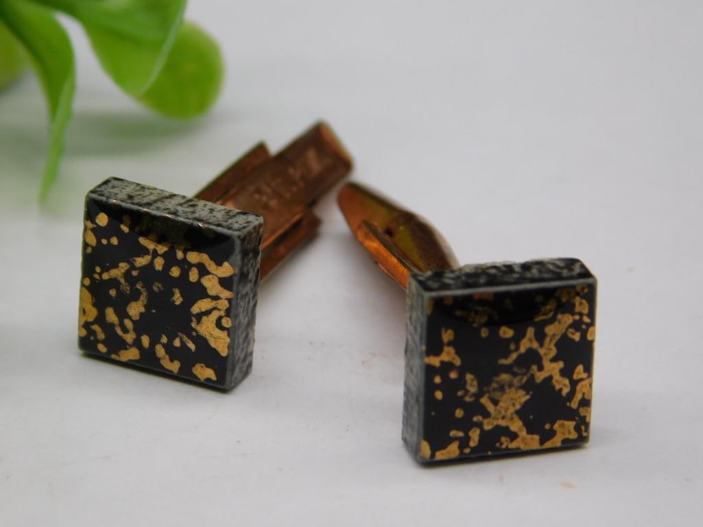 Vintage Gold and Black Cufflinks with Patent Mark: Vintage Gold and Black Cufflinks with Patent Mark